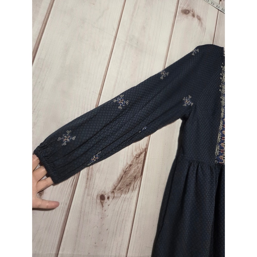 Knox Rose Women's Blue Embroidered Tassel Tie Long Sleeve Dress M Pockets - Picture 3 of 8